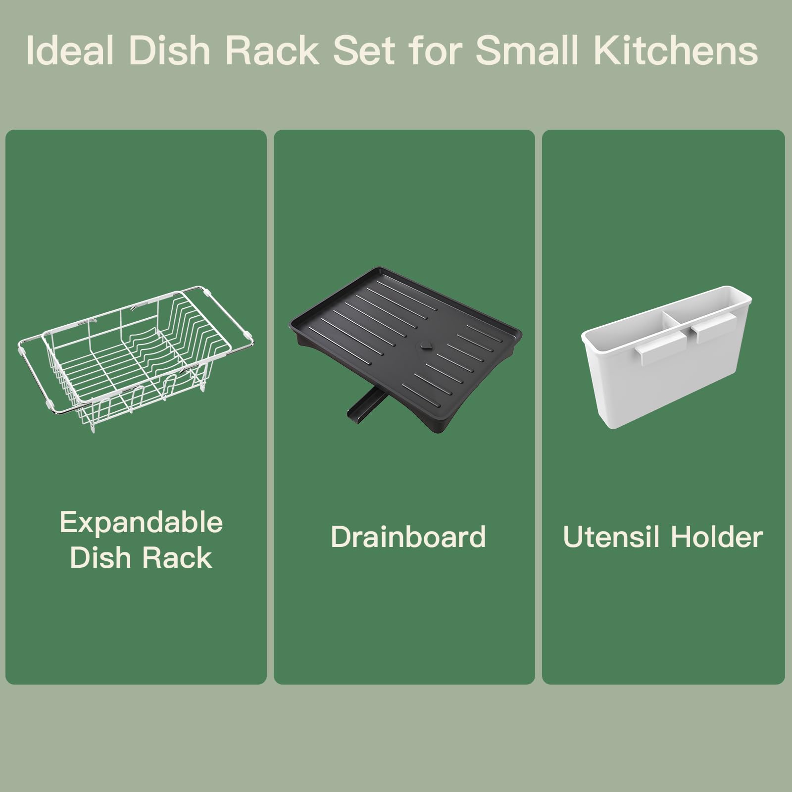 White Dish Drying Rack Over Sink with Utensil Holder