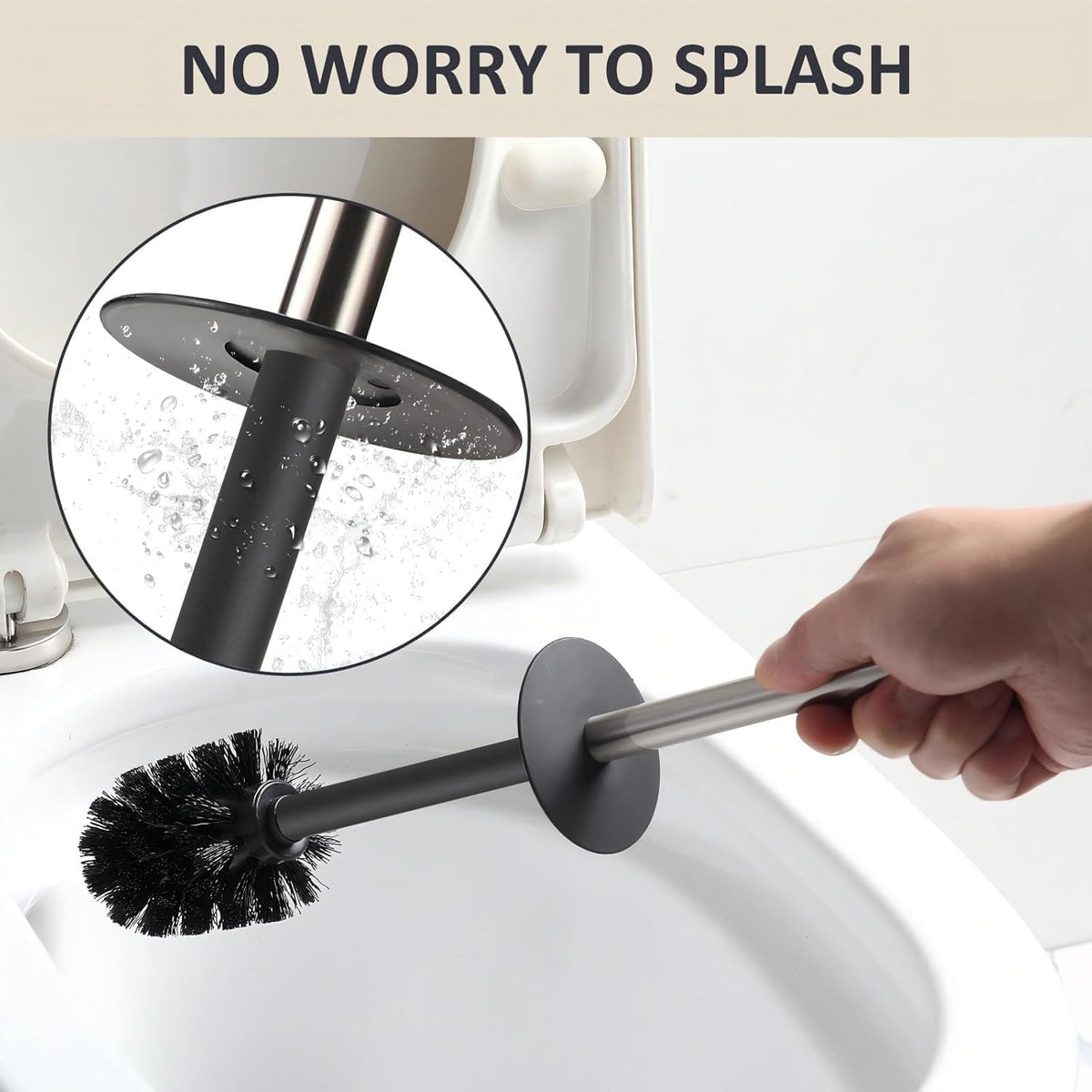 Toilet Brush and Holder Set Brushed Nickel Aluminium Freestanding Toilet Bowl Cleaner Brush and Holder for Bathroom Storage and Organization
