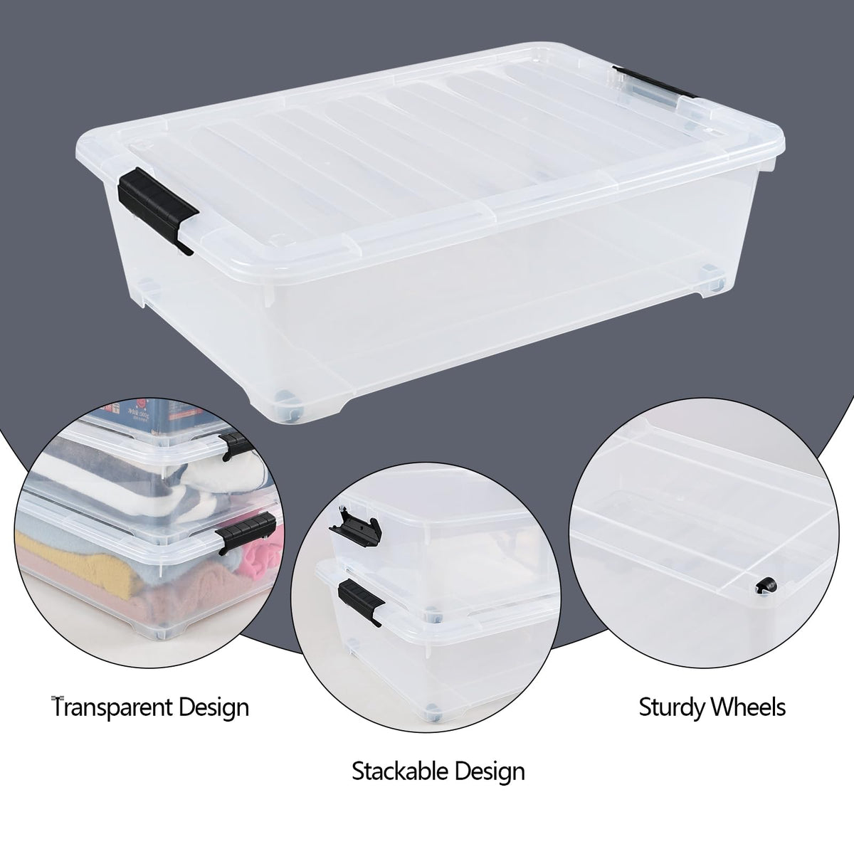 3 Pack 20 Quart Plastic Wheeled Latching Storage Boxes (3 Count)