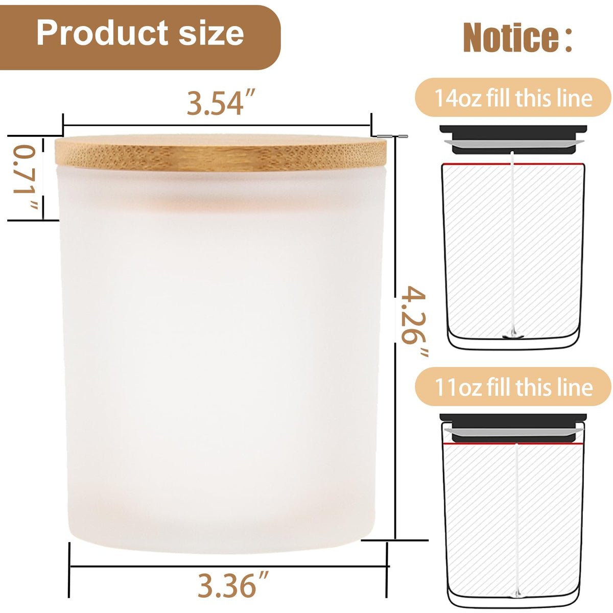 8 Pack 14 OZ Frosted Glass Candle Jars with Bamboo Lids (8 Count)
