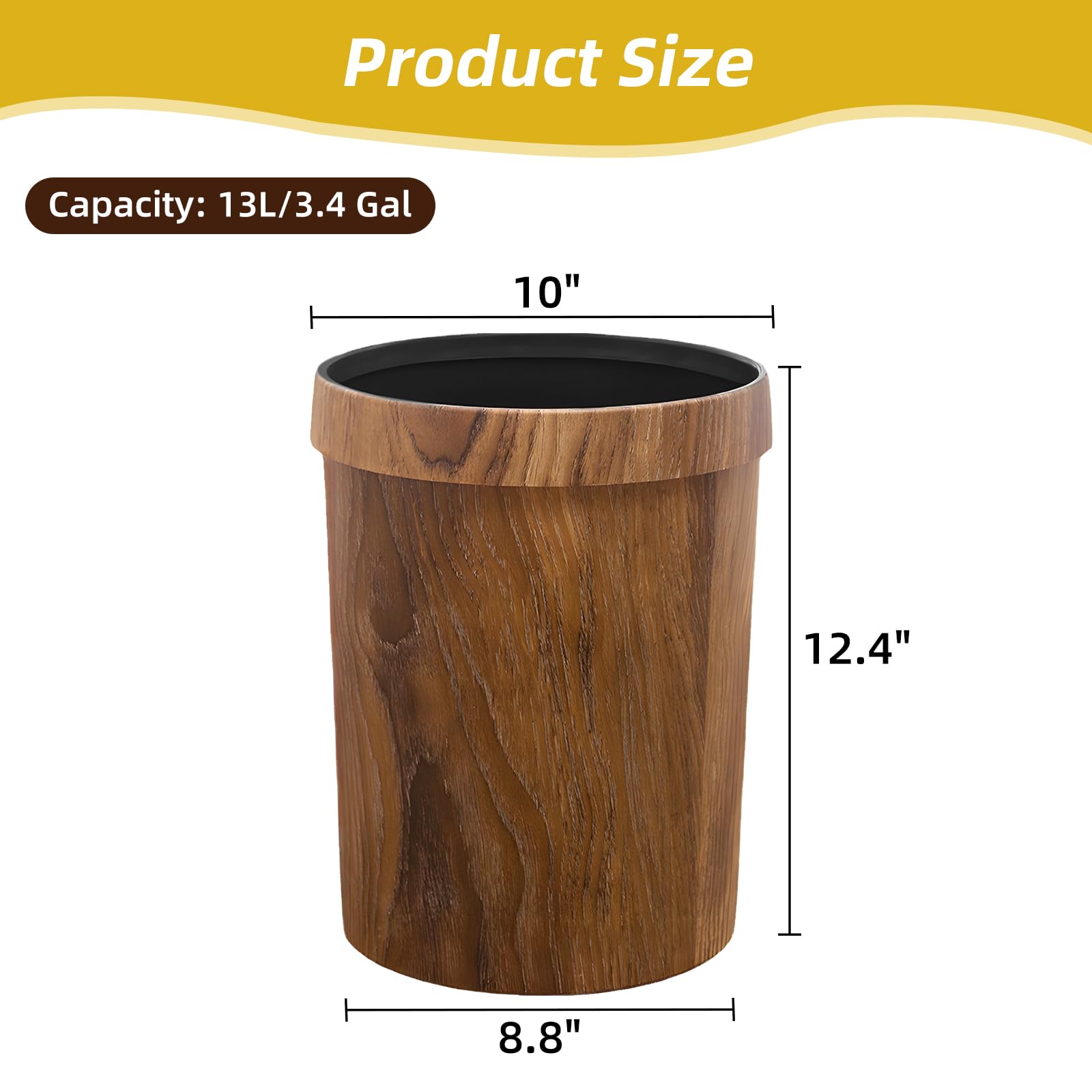 Wood Grain Plastic Trash Can Bedroom (2 Count)