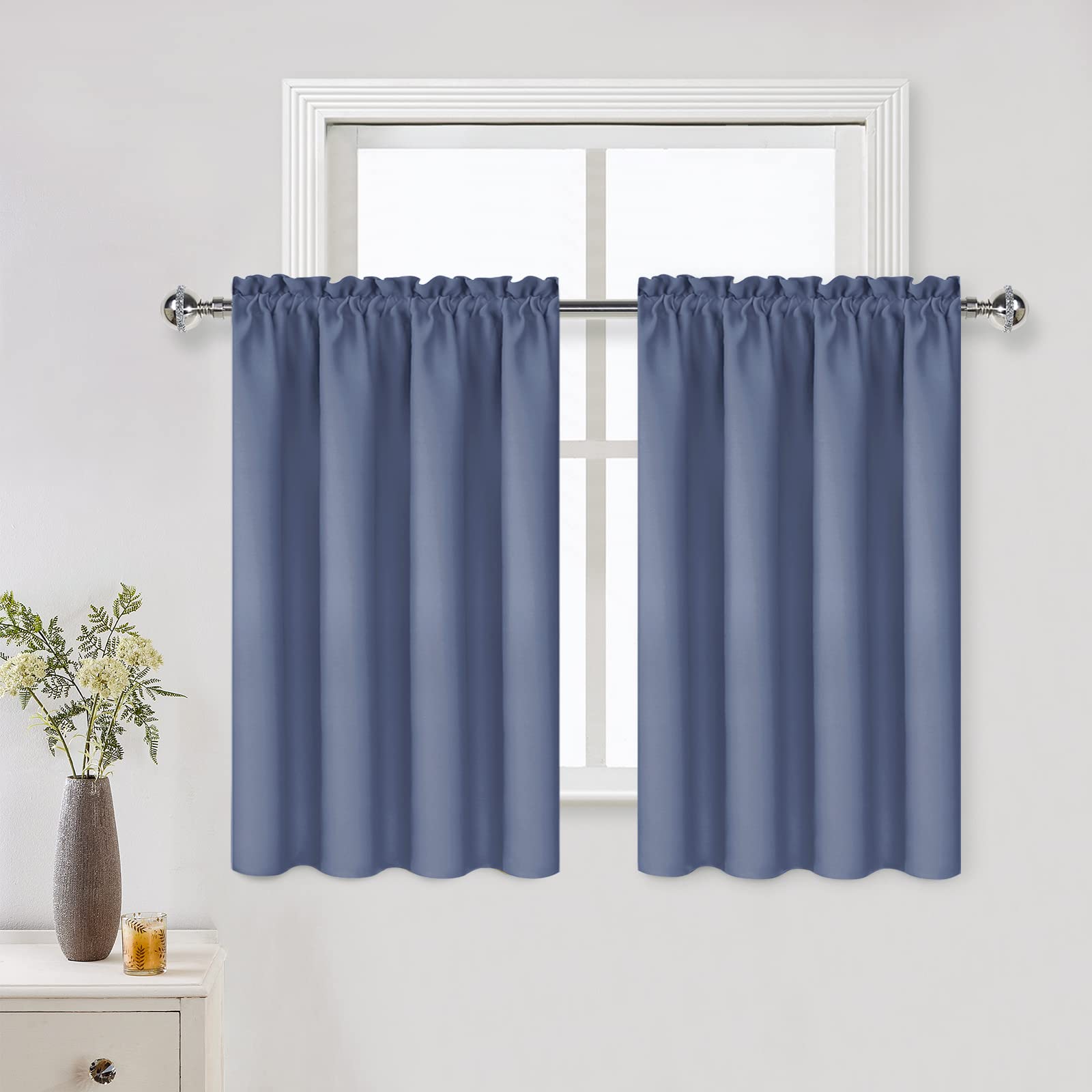 Short Blackout Curtains 42 x 36 Inch for Kitchen RV Bunk Dusty Blue