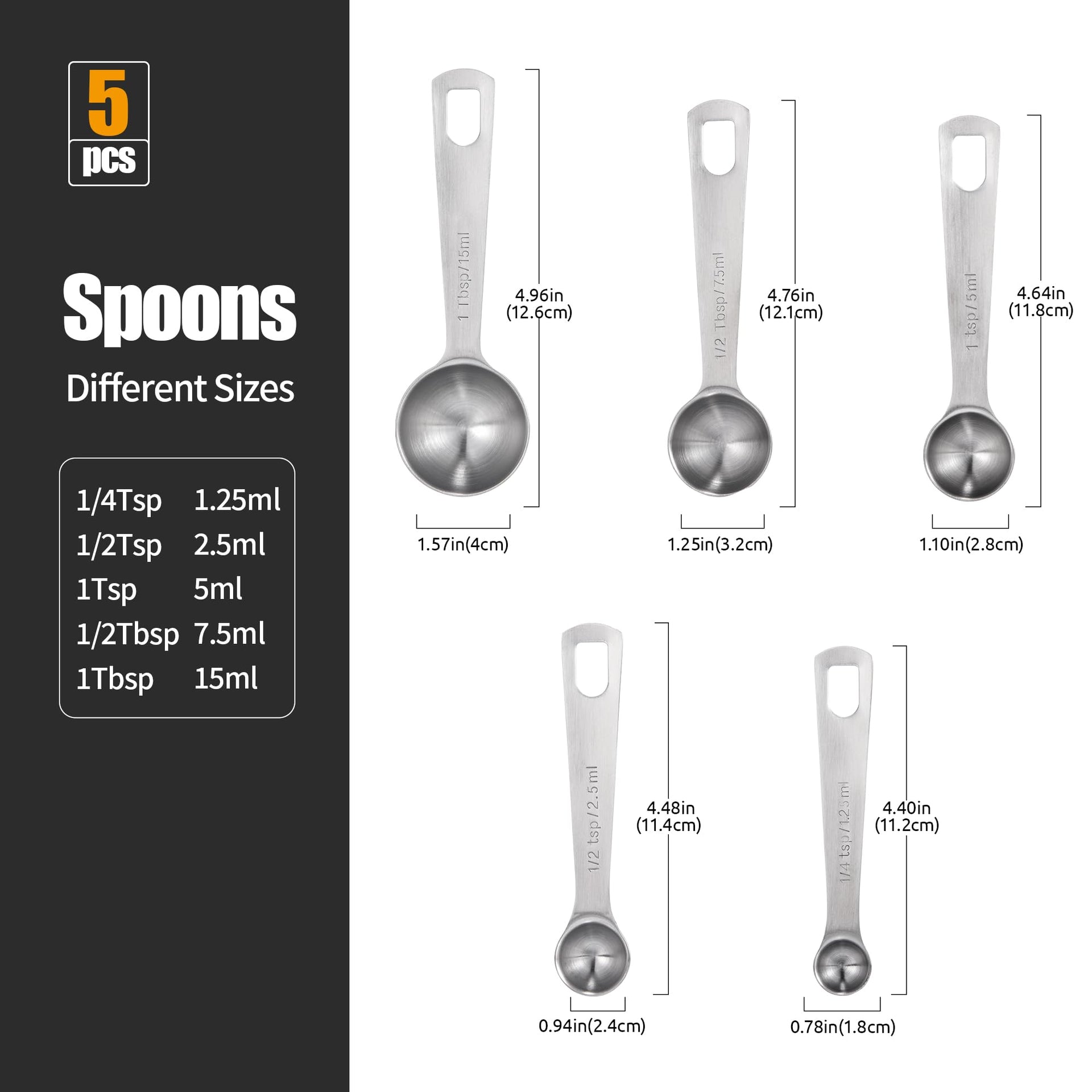 18 8 Stainless Steel Measuring Spoons with Engraved Metric (5 Count)