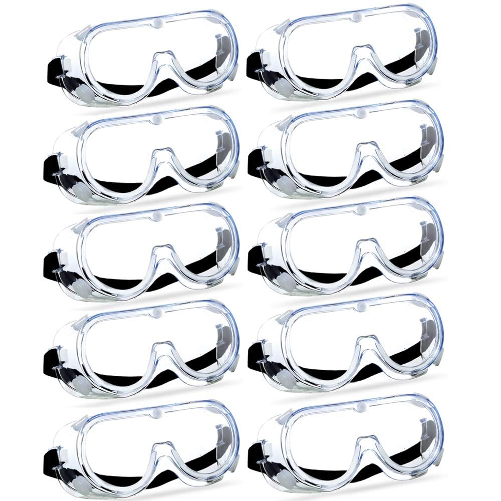 10PCS Anti Fog Protective Safety Goggles Clear Lens Wide (10 Count)