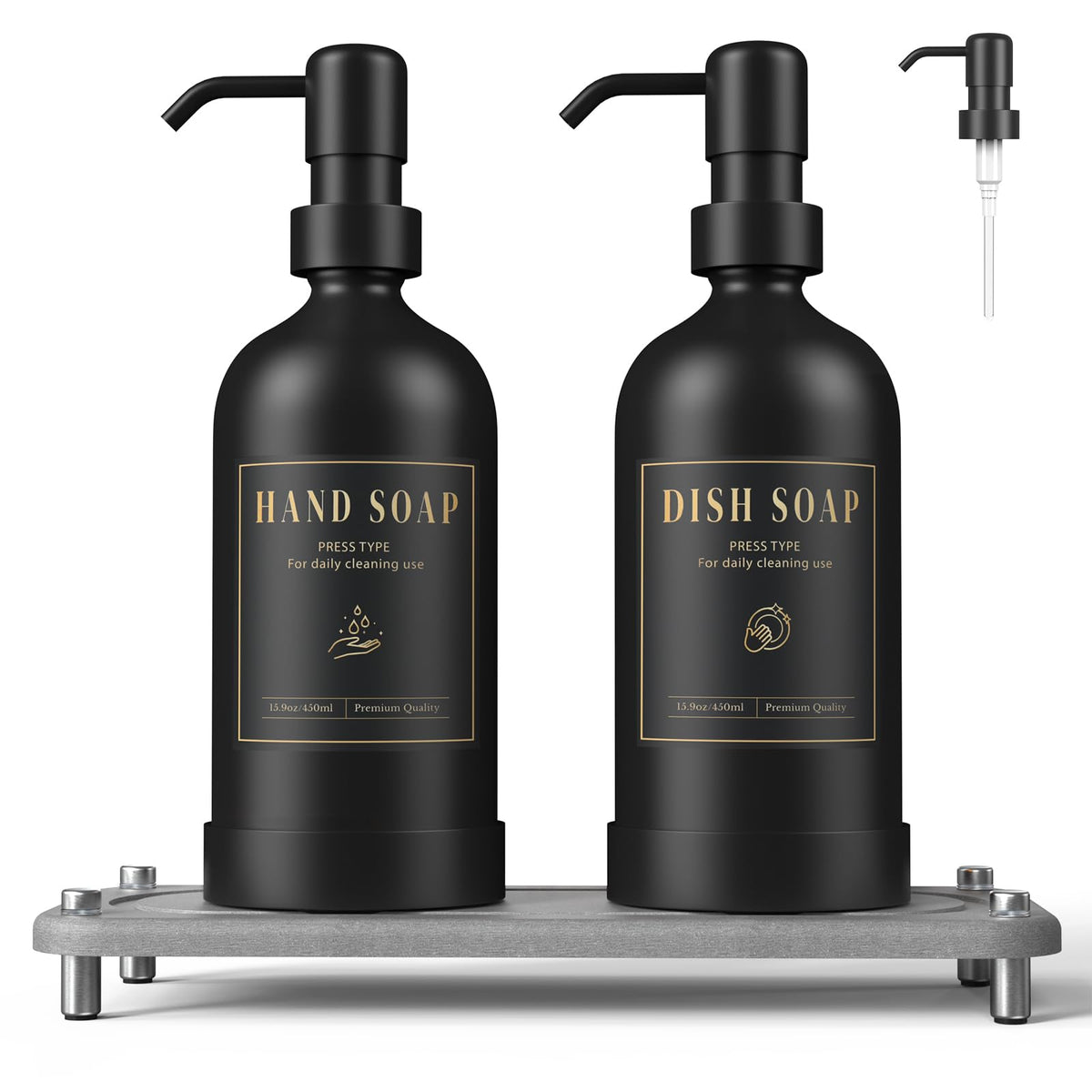 17 oz Glass Liquid Soap Dispenser Set (2 Count)
