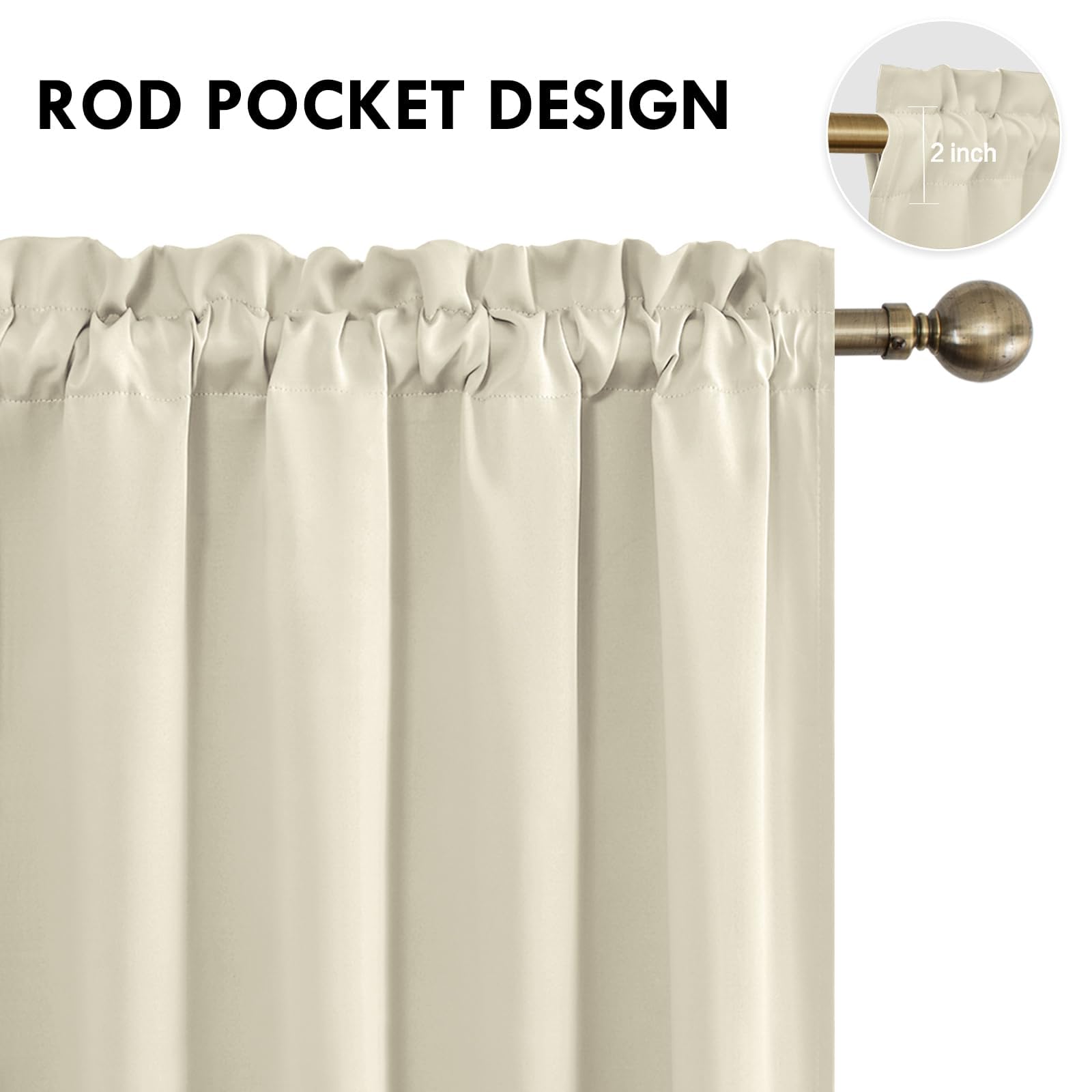 Wide Blackout Curtains for Bedroom 70 x 84 Inch Long Light Beige (2 Count)