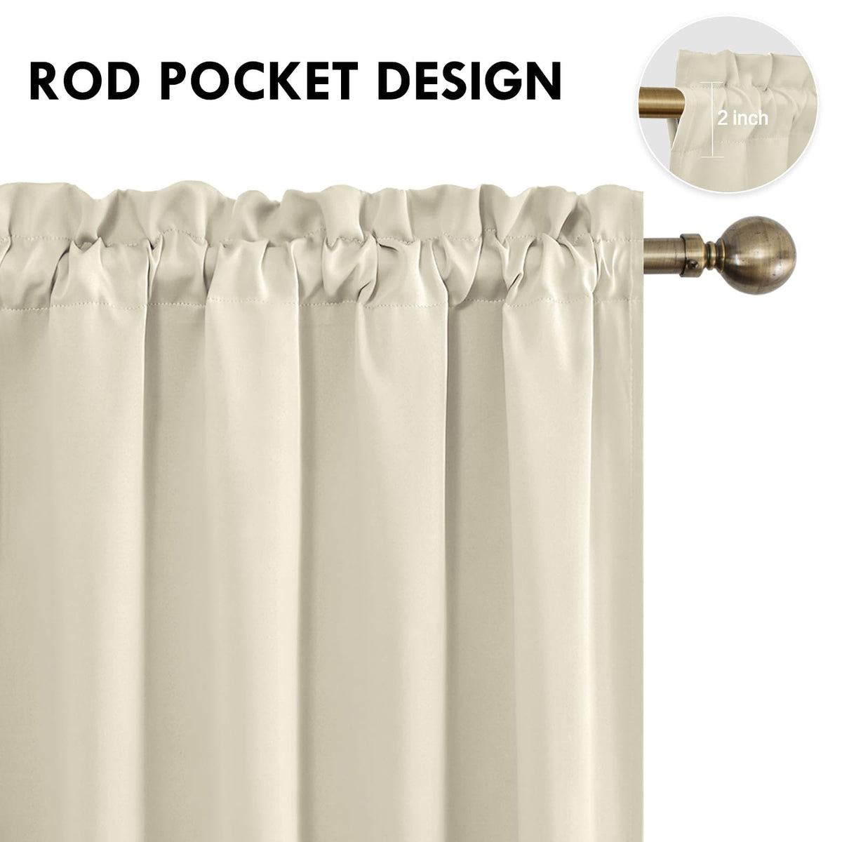 Wide Blackout Curtains for Bedroom 70 x 63 Inch Long Light Beige (2 Count)