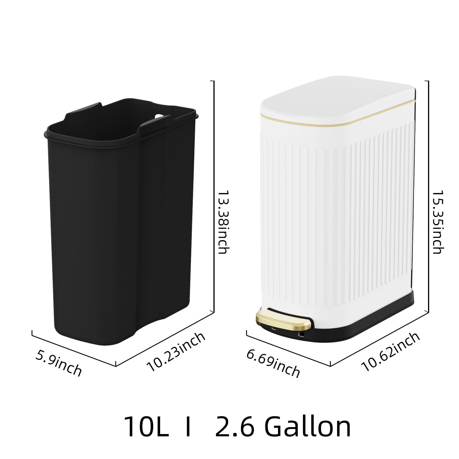 2.6 Gallon Slim Bathroom Trash Can with Soft Close Lid