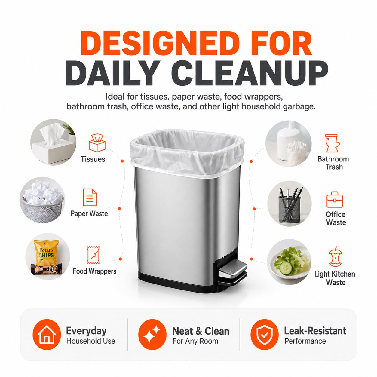 3 Gallon 140 Counts Strong Trash Bags Garbage Bags by RayPard
