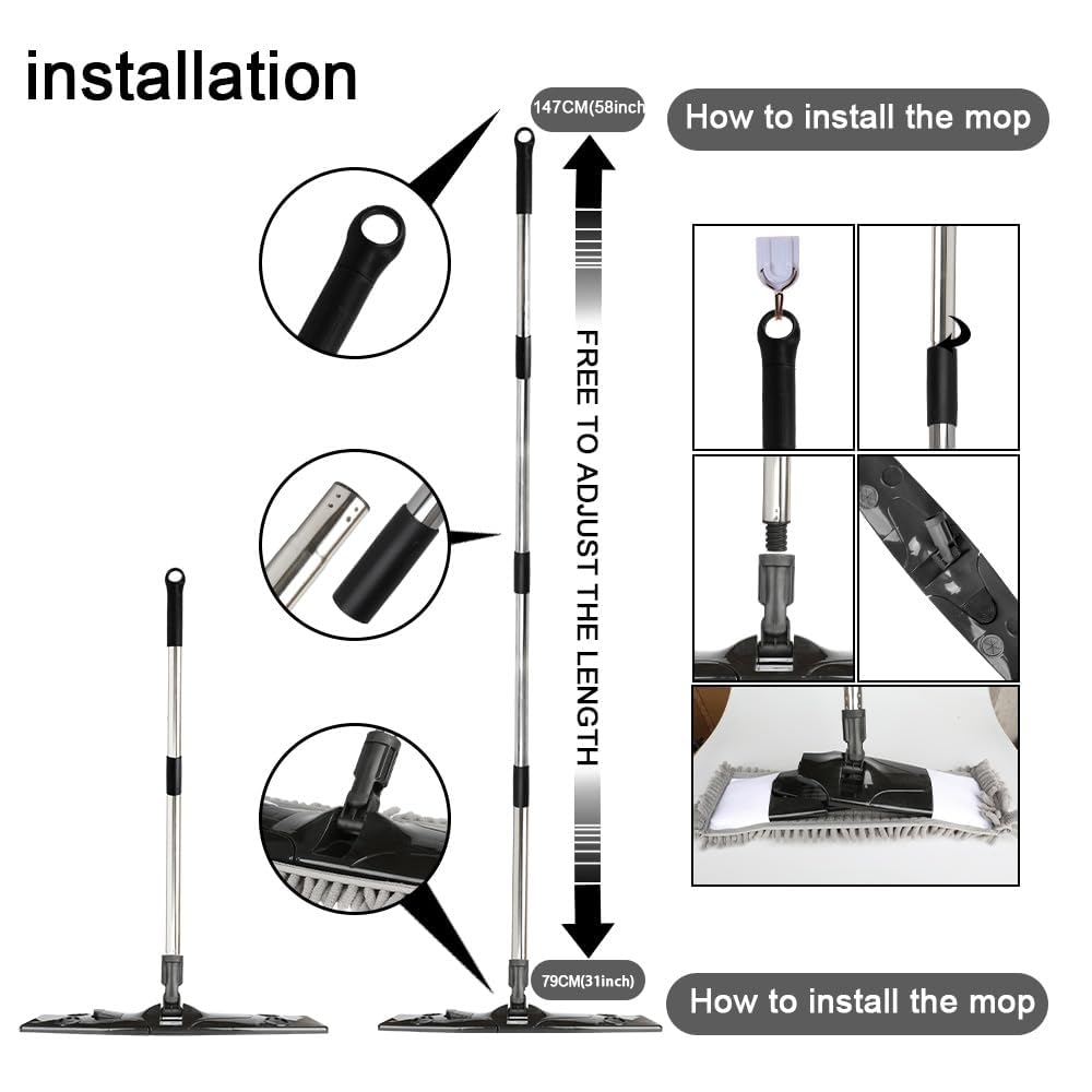 Gray Dust Mop with 2 Washable Pads