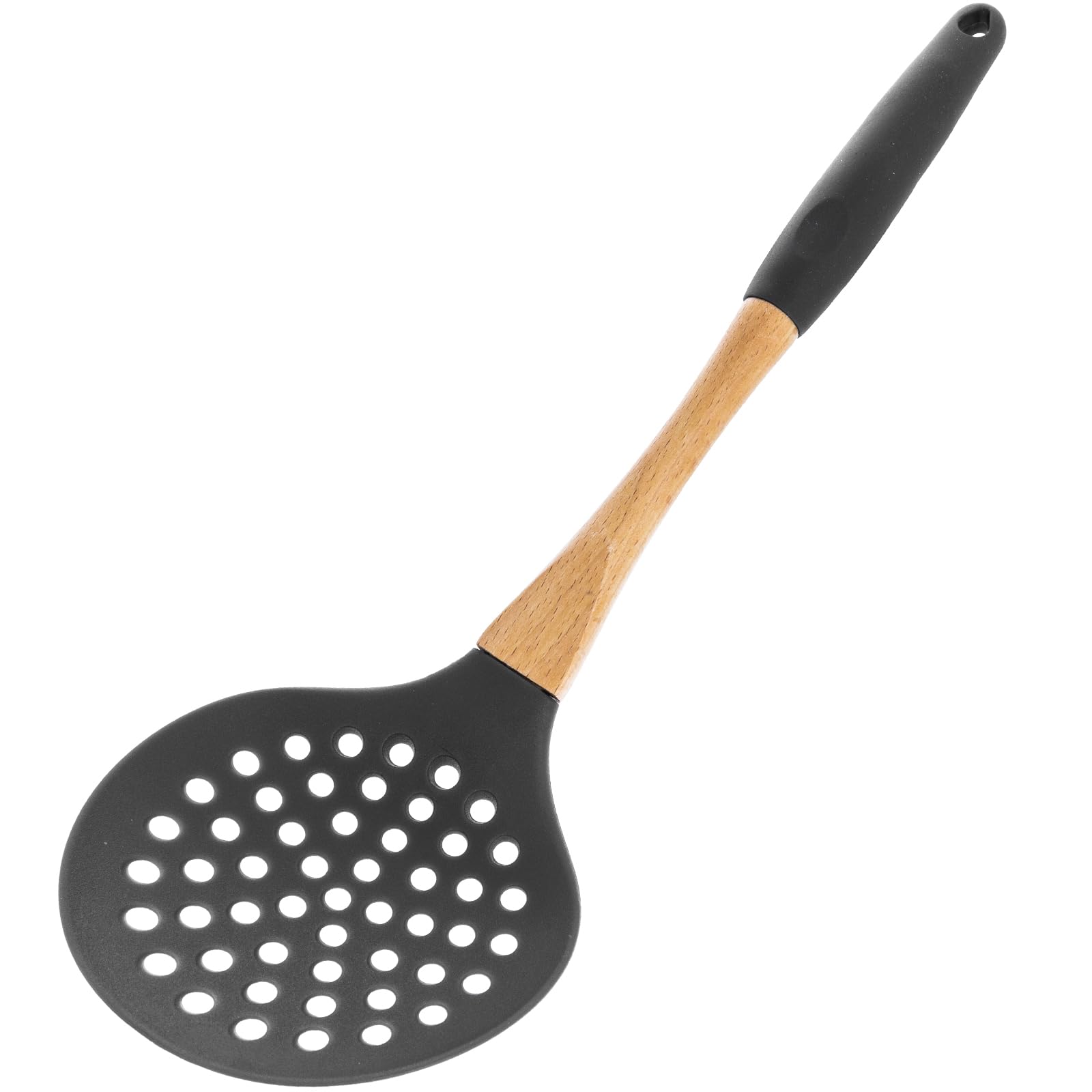 1pc Grey Nylon Skimmer Spoon with Soft Grip Ergonomic Wooden Handle Kitchen Utensils