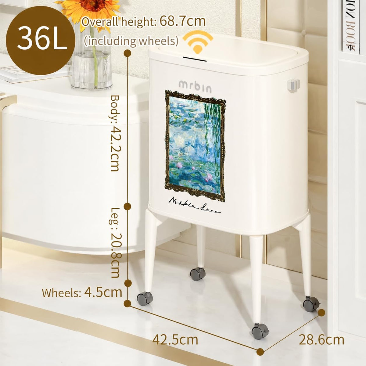 Metal Motion Sensor Kitchen Trash Can with Wheel Legs