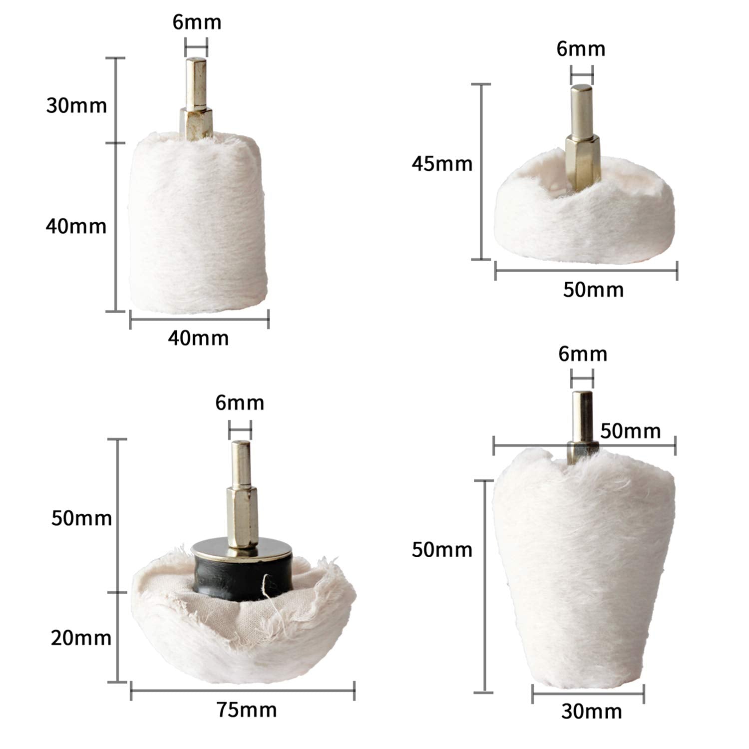 Polishing Pad Buffing Wheel Kit White Flannelette 12 Pack (12 Count)