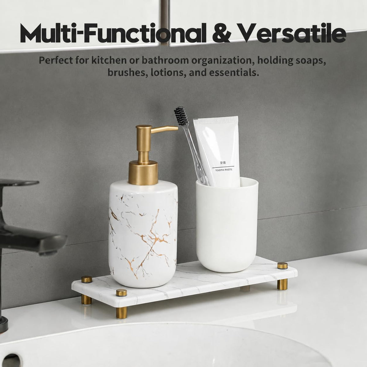 White Marble Pattern Style Water Absorbing Stone Sink Caddy