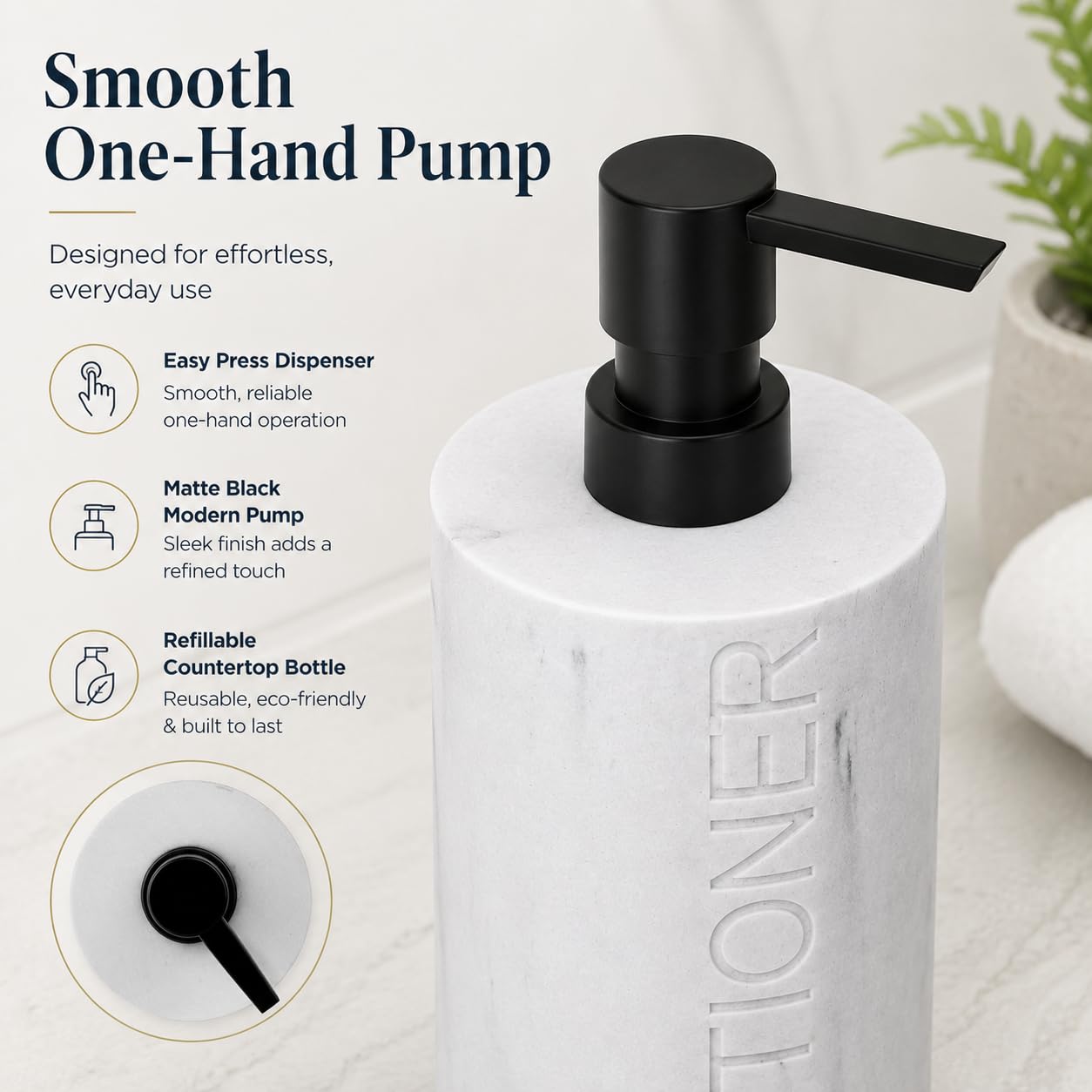 Conditioner Dispenser Luxurious Refillable Pump Bottle with Embossed Text