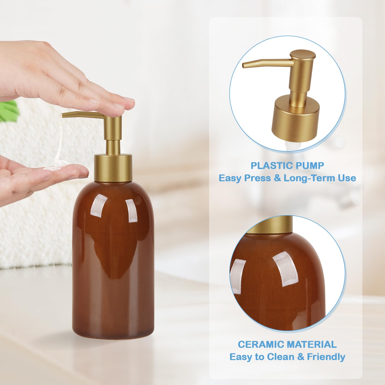 14OZ Ceramic Soap Dispenser Can Fill Liquid for Bathroom