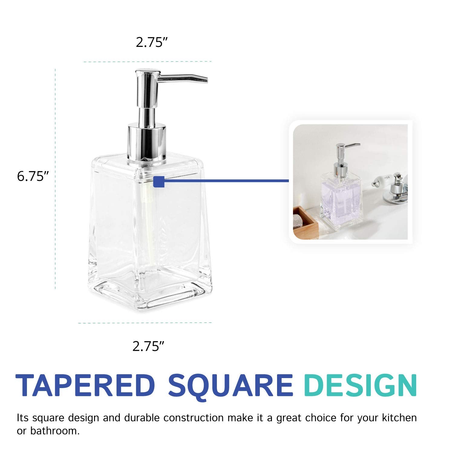 Clear Square Tapered Soap Dispenser Crystal Clear Acrylic