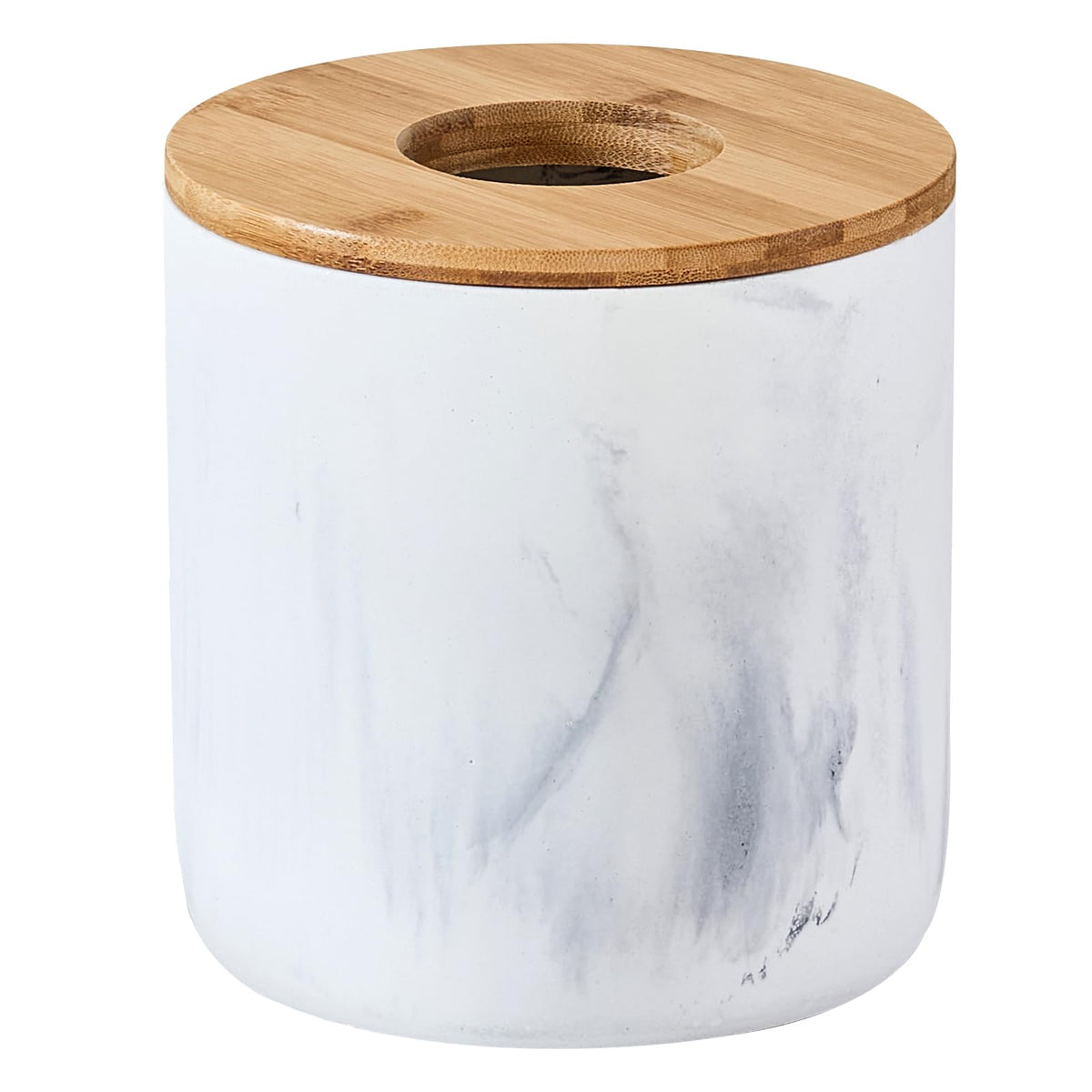 Marble White Mini Trash Can with Bamboo Lid
