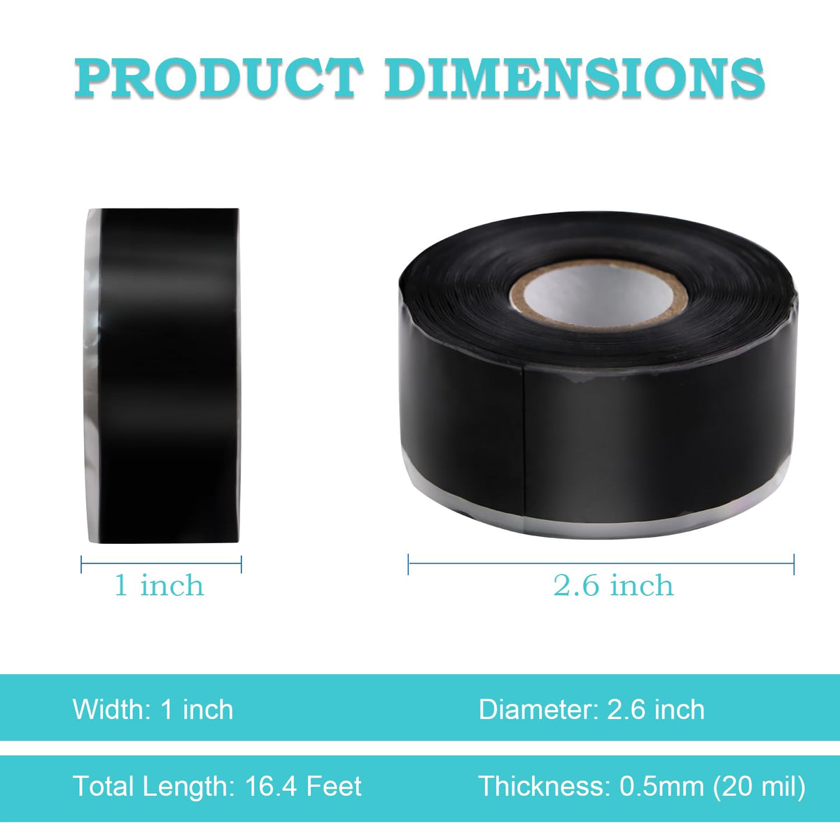 Self Fusing Silicone Tape 1 in x 16.4' Black Waterproof Rubber Leak Proof Sealing Silicone Rubber Self