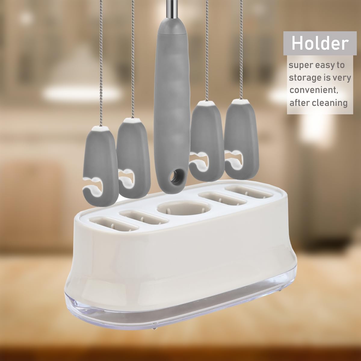 5 Pack Bottle Brush Cleaning Set with Holder