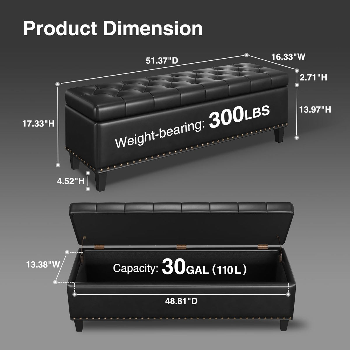 51 Inch Storage Ottoman Bench
