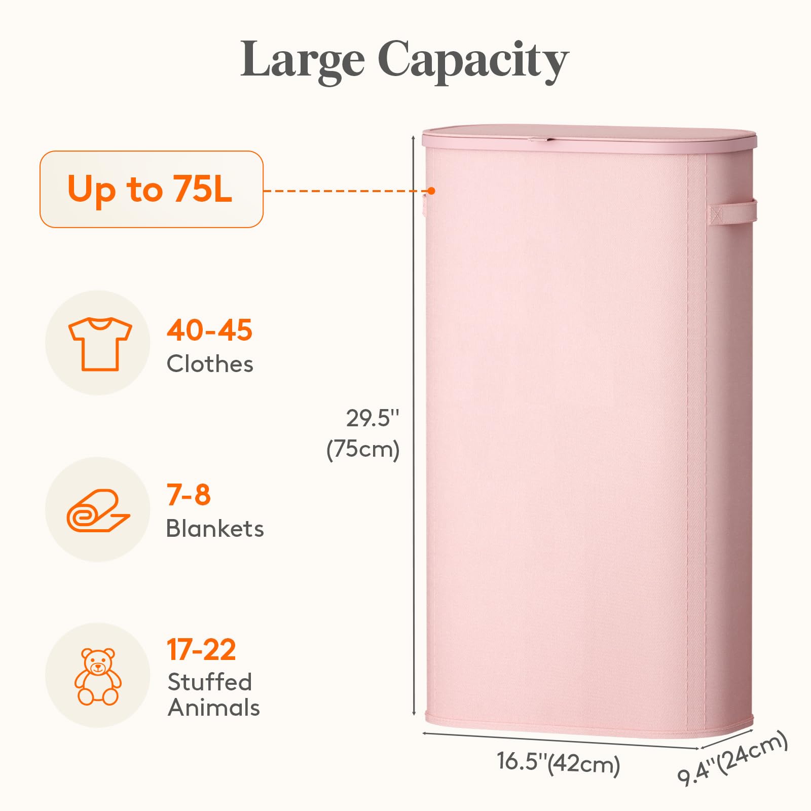 Slim Laundry Basket with Lid and Removable Bag