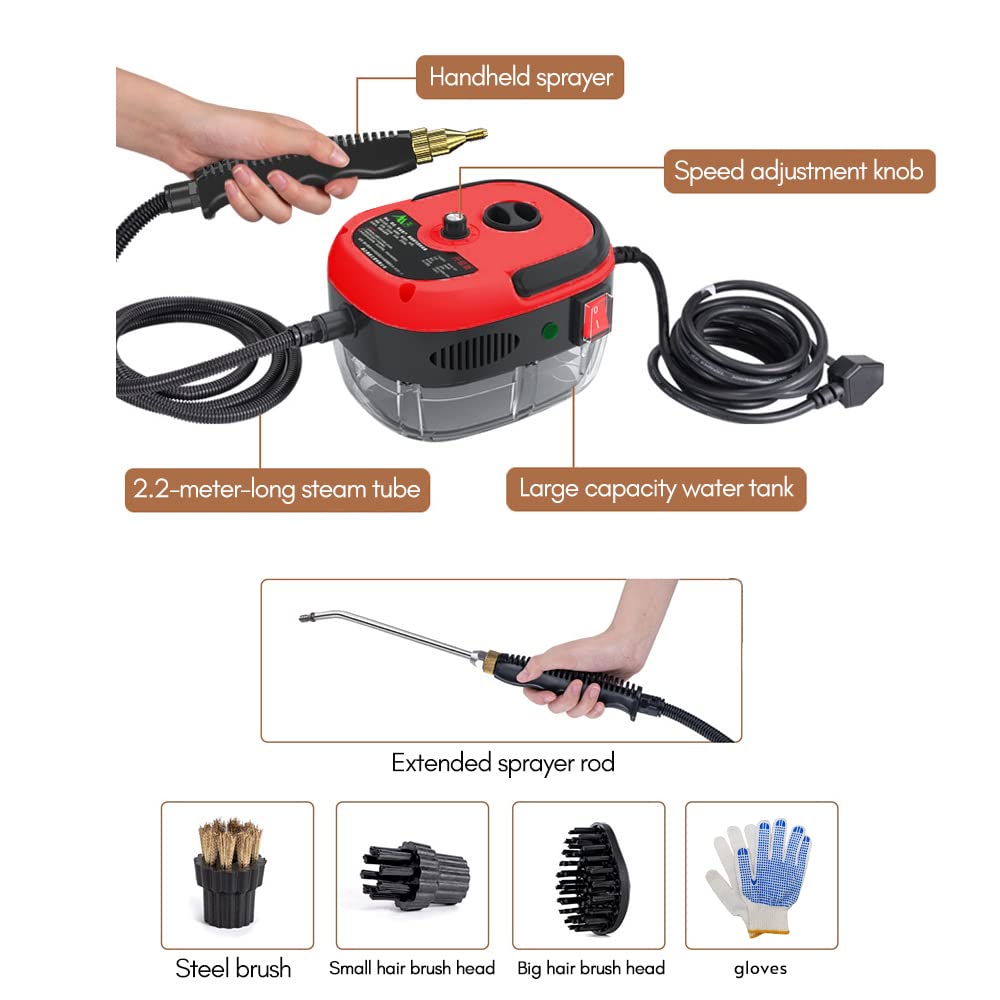 Handheld Steam Cleaner Pressurized with Brush Heads and Gloves (7 Count)