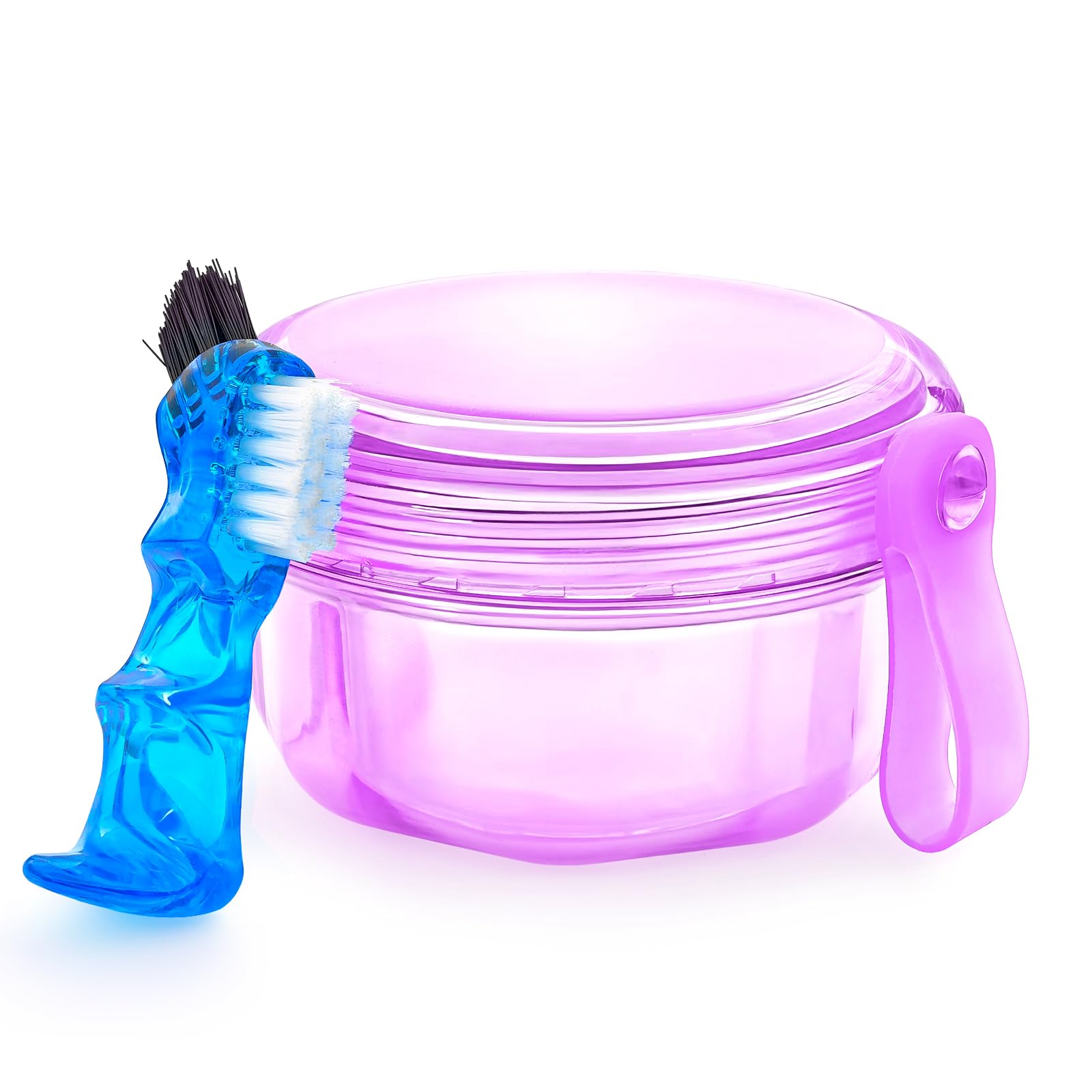 Leakproof Denture Case Purple Denture Soaking Cup with Strainer Basket