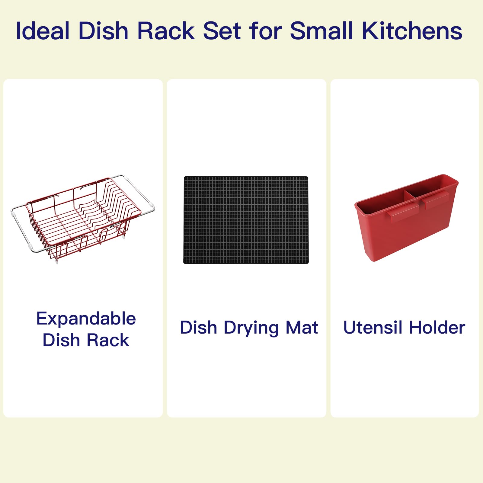 Red Dish Drying Rack Over The Sink with Utensil Holder