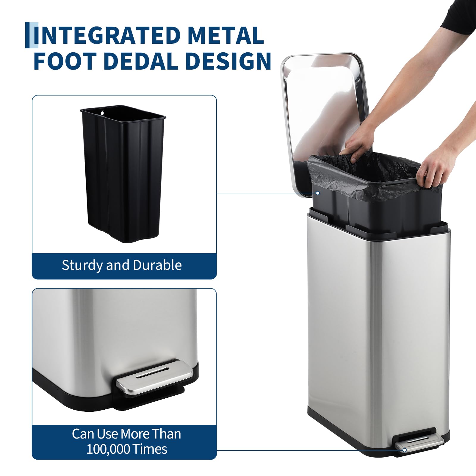 13 Gal Kitchen Trash Can Stainless Steel Step