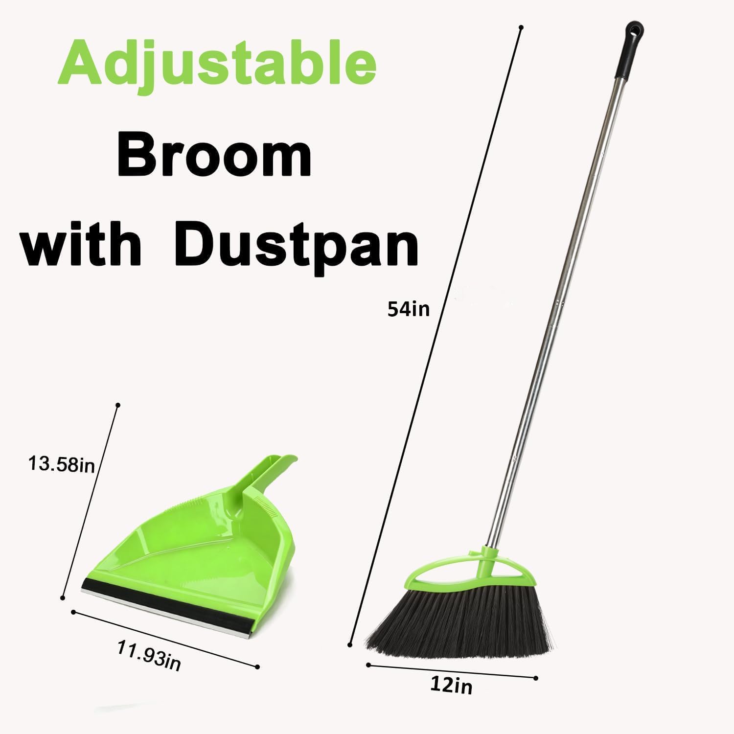 Soft Bristles Green Angle Broom and Dustpan Set