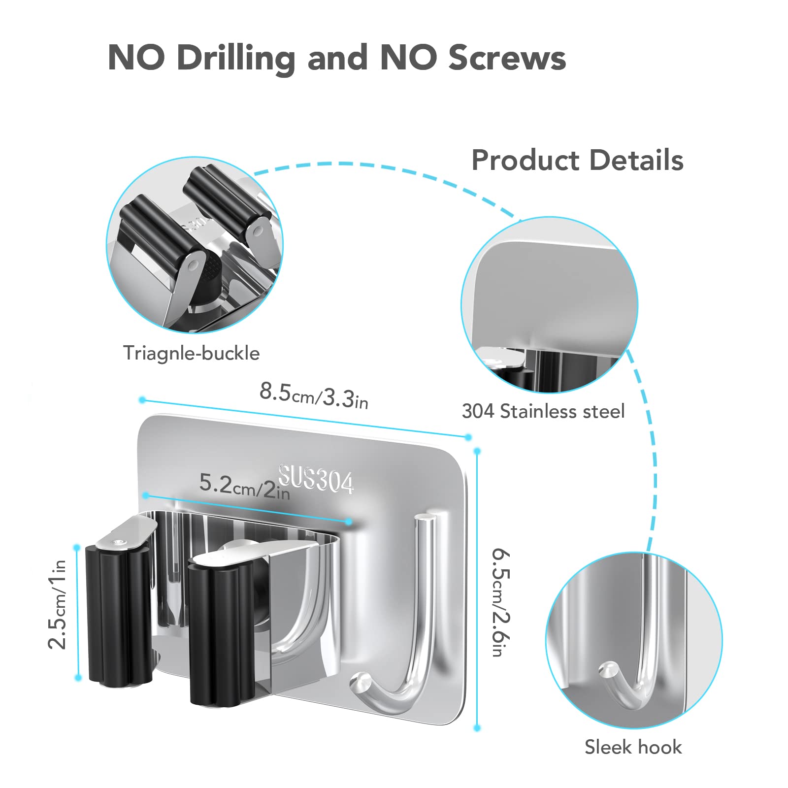 Mop Broom Holder No Drill