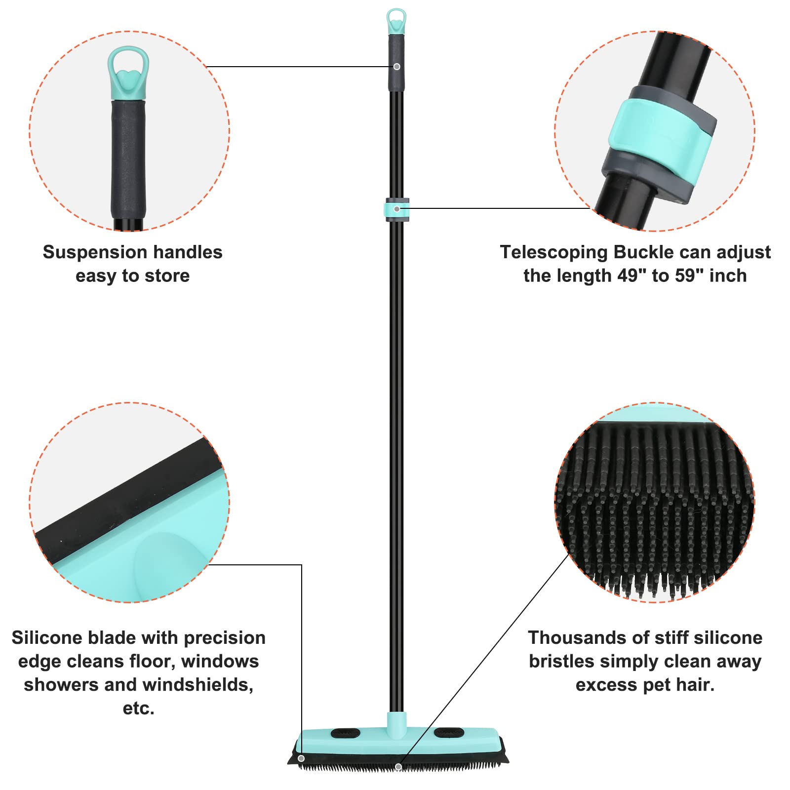 Rubber Broom Carpet Rake for Pet Hair Removal