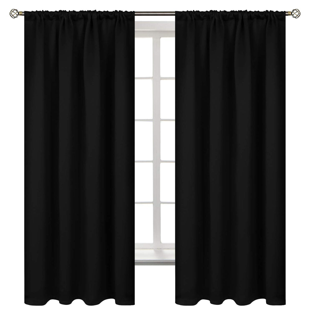 Rod Pocket Blackout Curtains 63 Inch Length for Bedroom 2 Panels