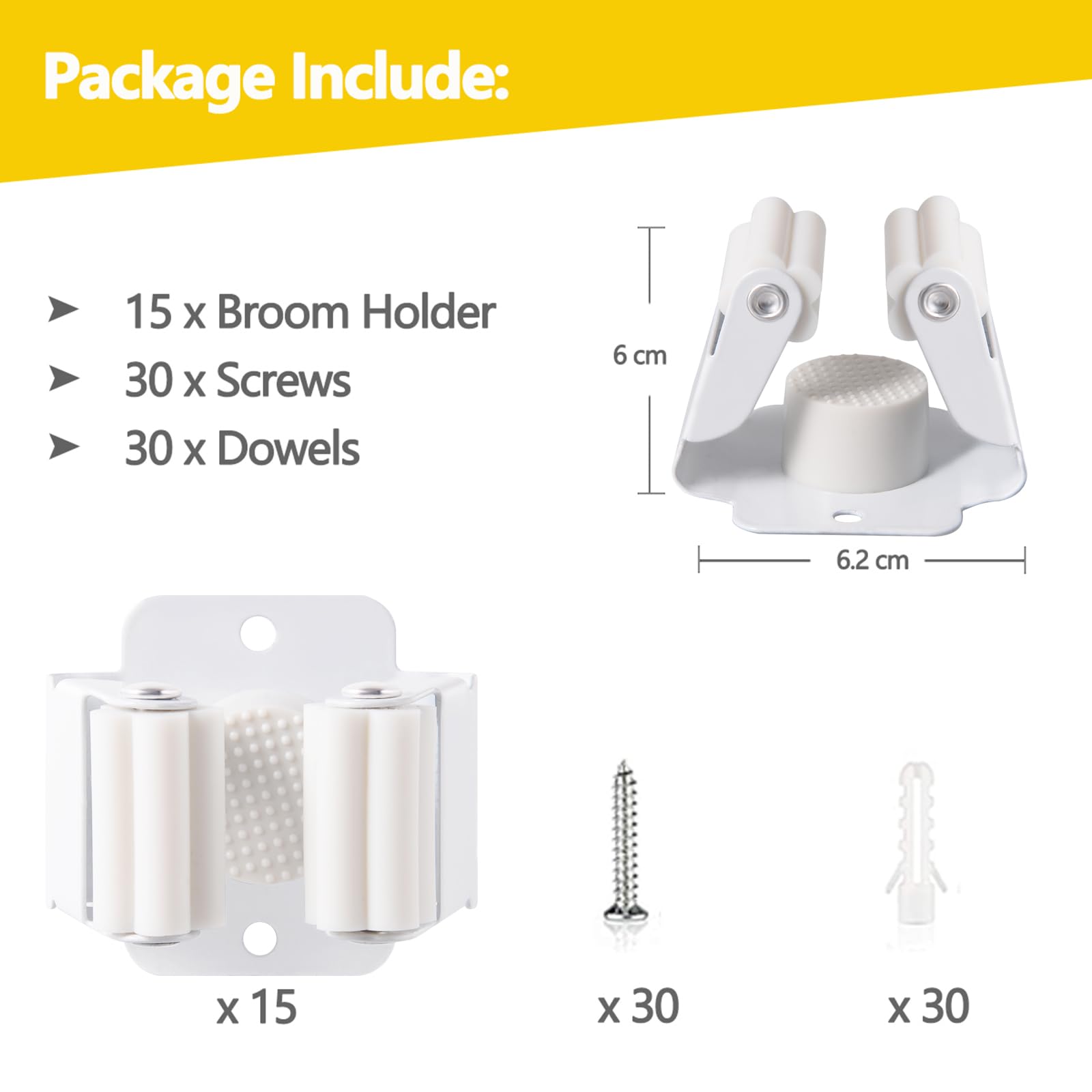 15 Pack Broom Holder Wall Mount