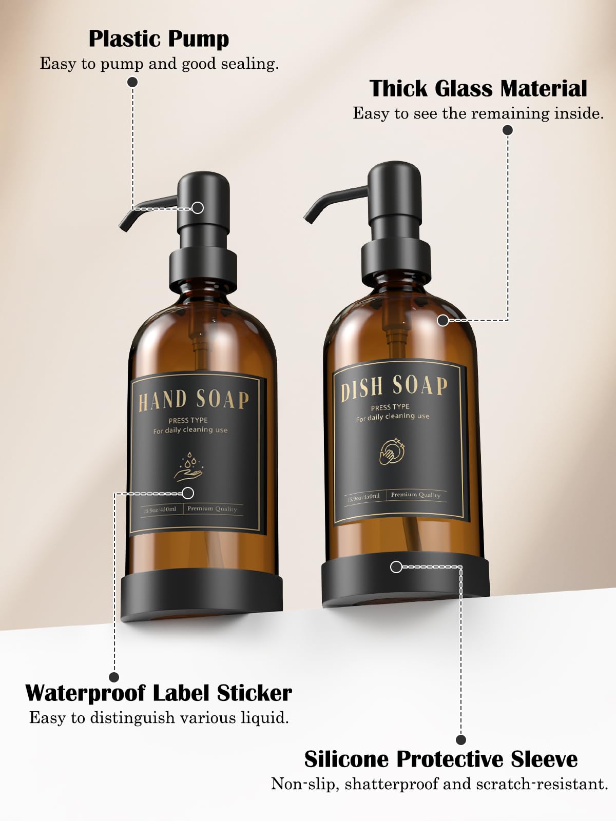 17 oz Glass Liquid Soap Dispenser Set (2 Count)