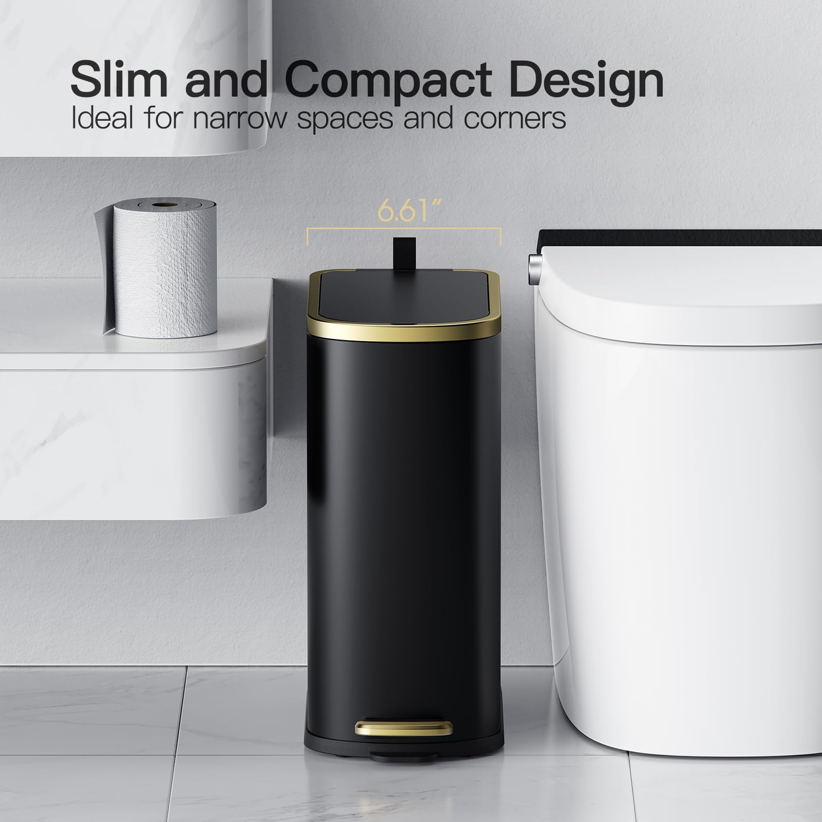 Small Bathroom Trash Can with Lid Soft Close