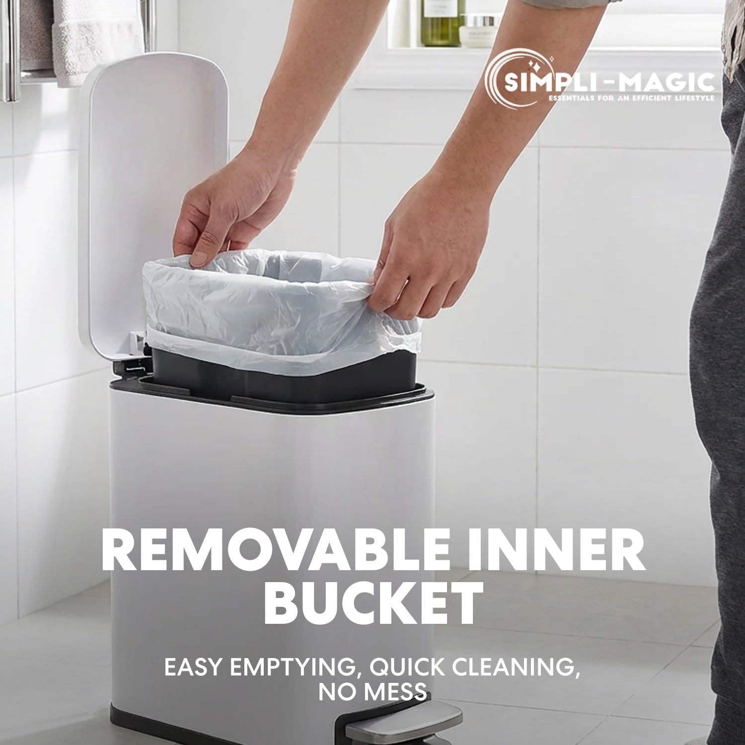 6L 1.6G Stainless Steel Bathroom Trash Can with Hands