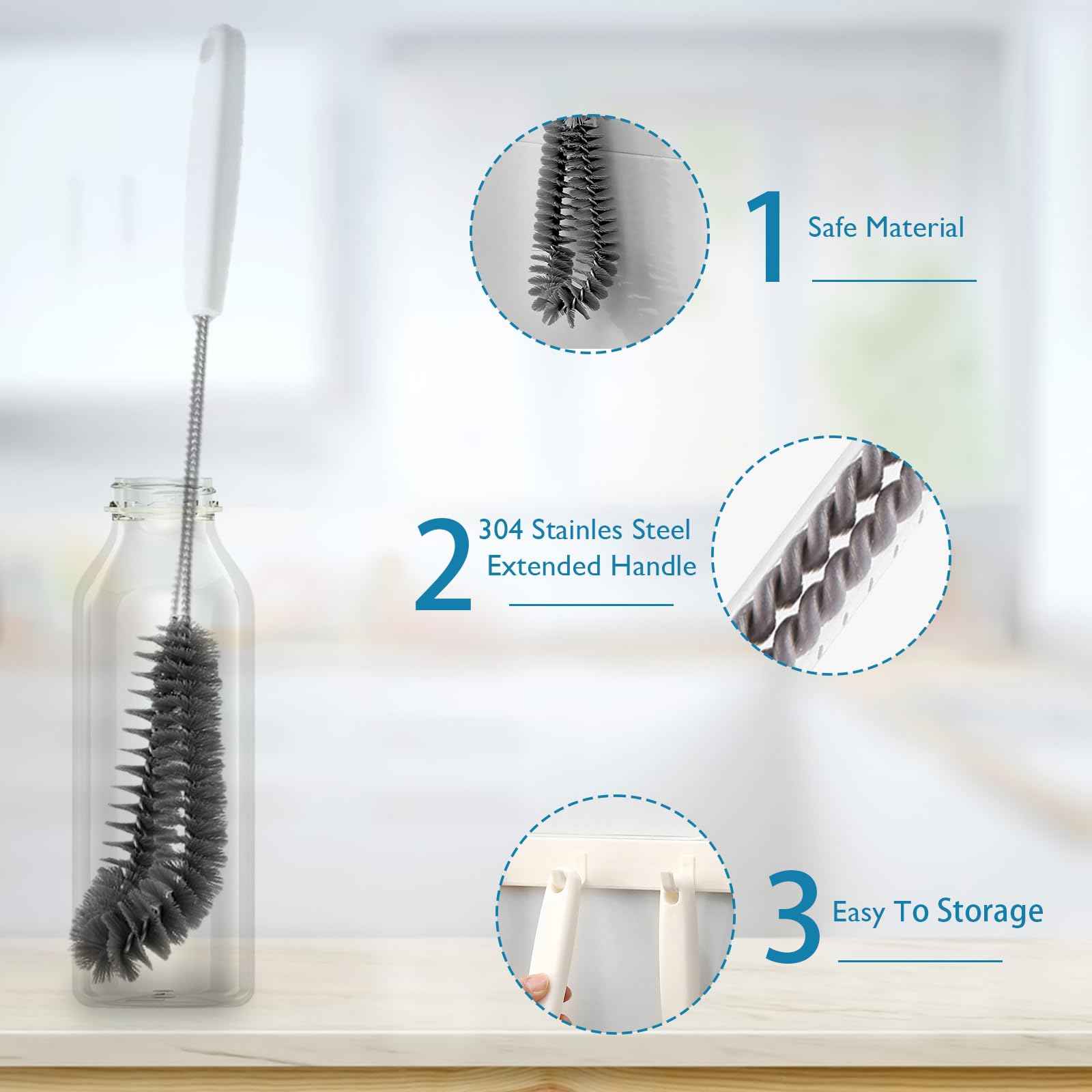 16 inches Long Handle Black Bottle Cleaning Brushes