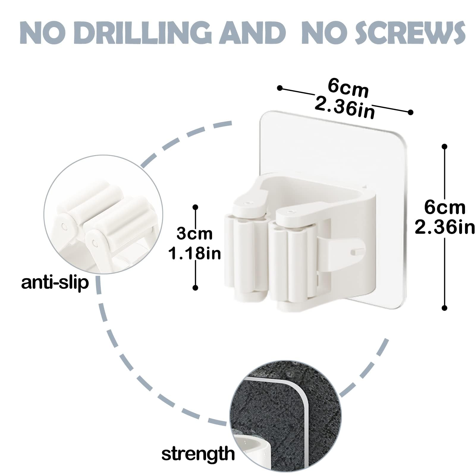40 Pack Self Adhesive Broom Holder Wall Mount (24 Count)