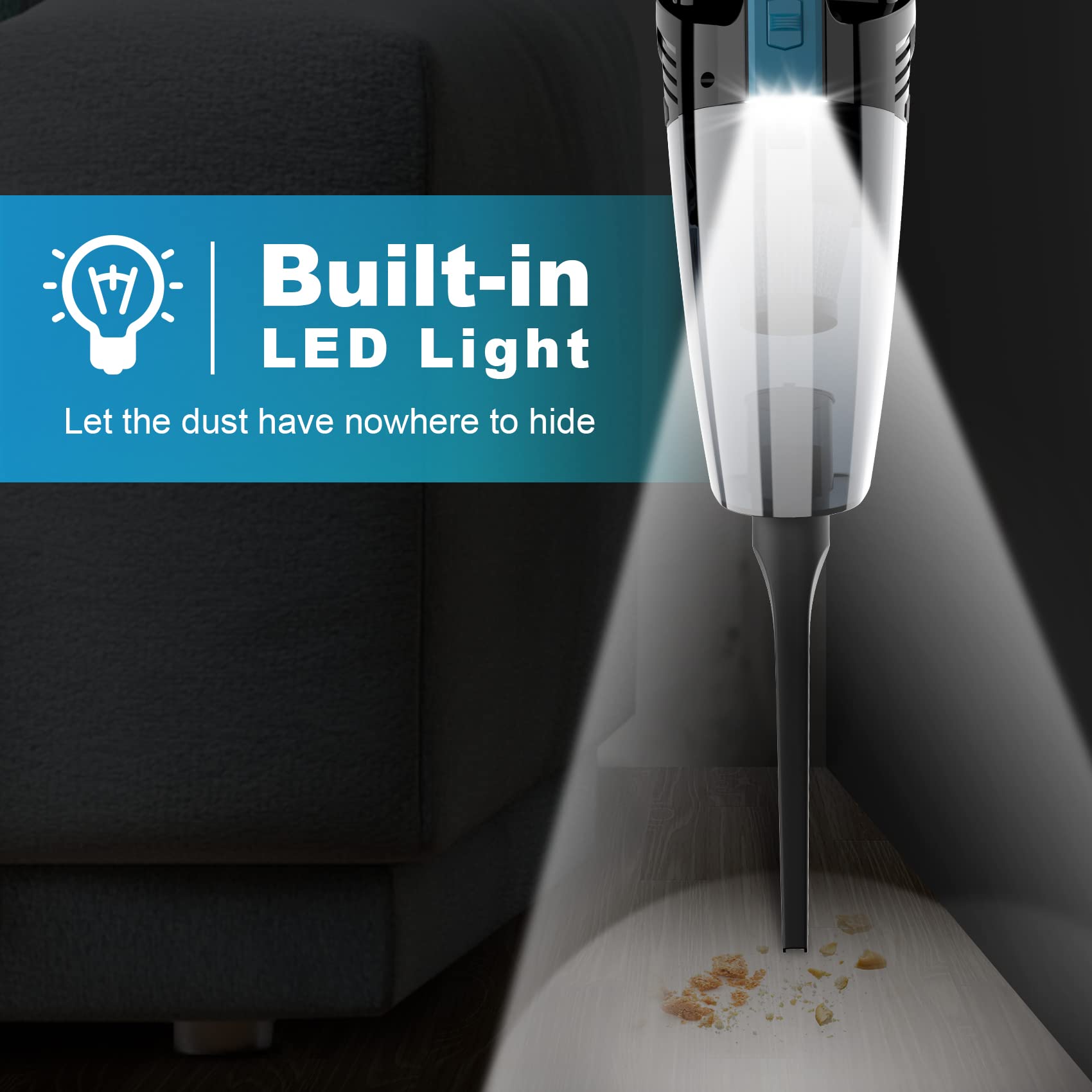 Cordless Car Vacuum Lightweight High Power Handheld Vacuum Cleaner with LED Light