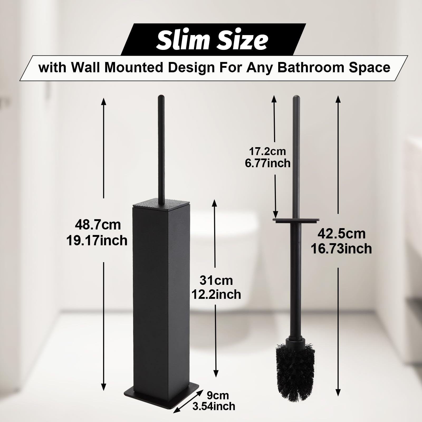Toilet Brush with Holder Set Matte Black Aluminium Standing for Bathroom Toilet Bowl Cleaner Brush and Holder Set