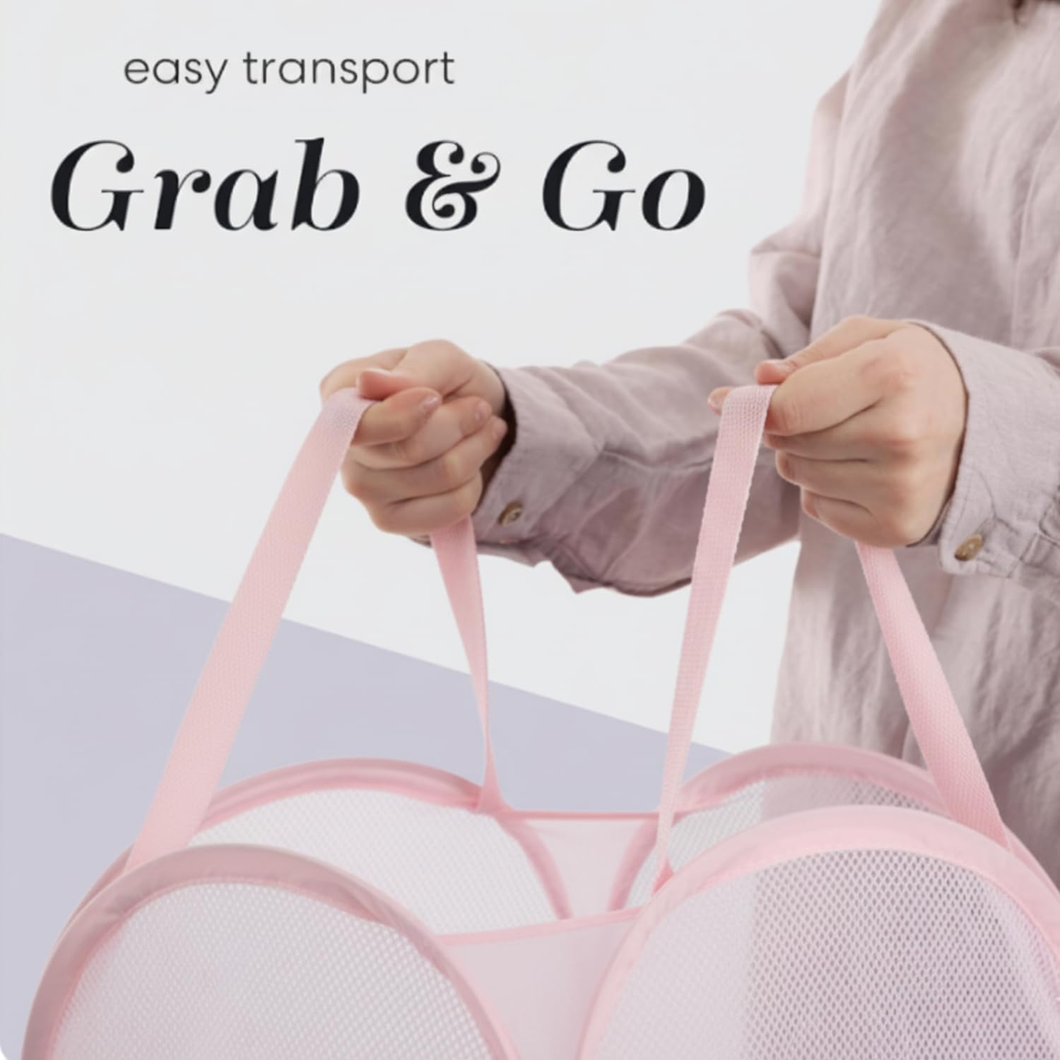Collapsible Mesh Pop Up Laundry Hamper with Side Pocket