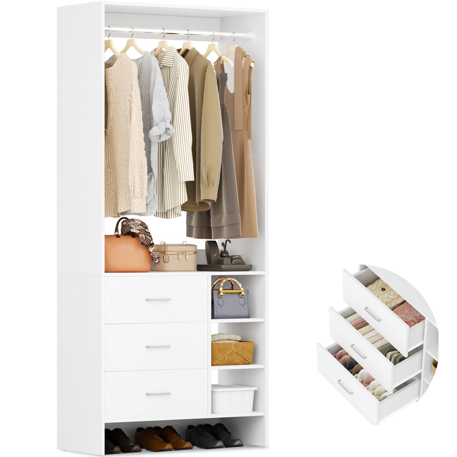 2.5FT Closet System with 3 Drawers
