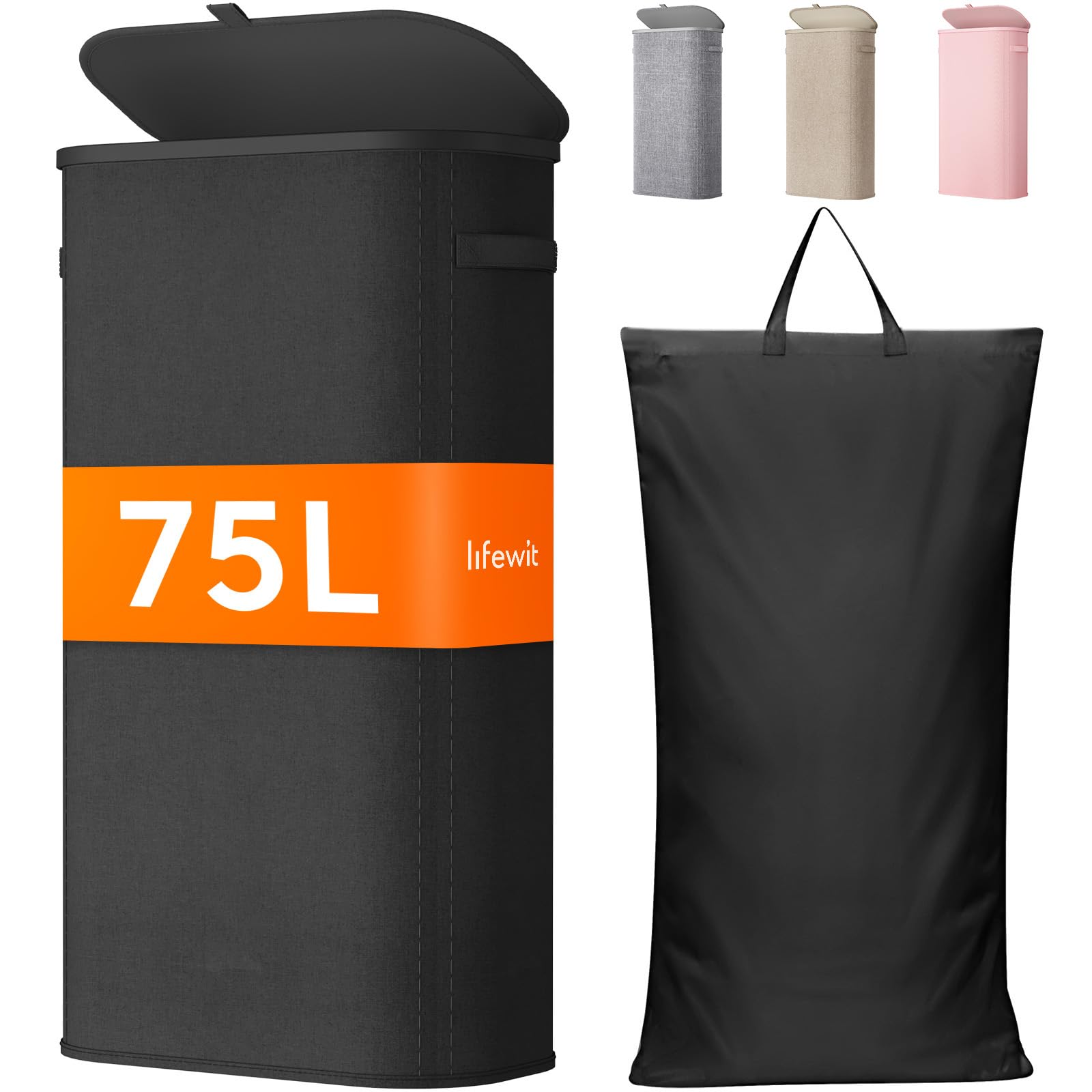 Slim Laundry Basket with Lid and Removable Bag