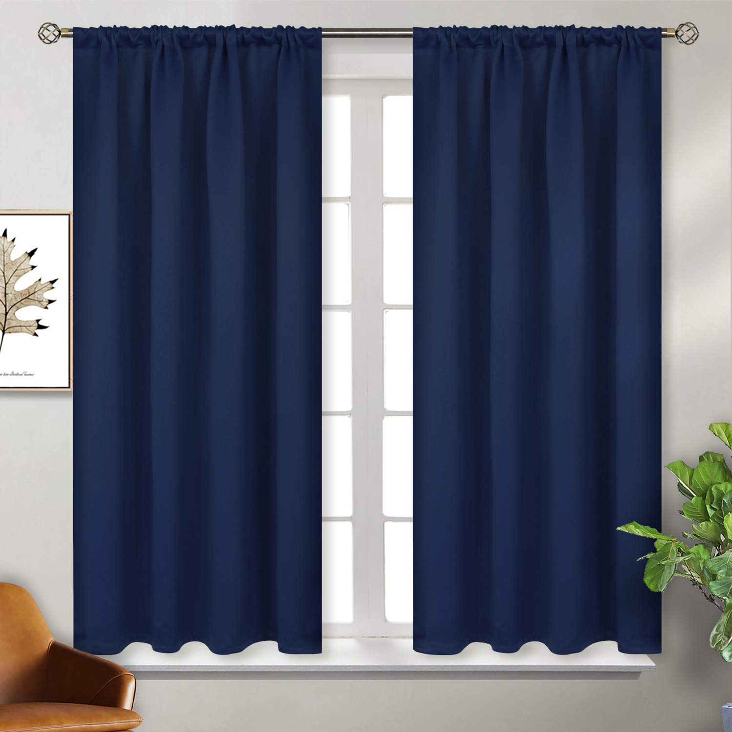 Navy Blue Blackout Curtains 54 Inches Length for Bedroom (2 Count)