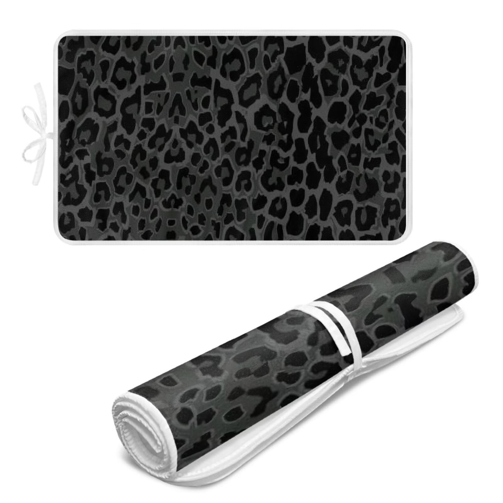 Black Ironing Mat Portable Leopard Print Ironing Pad for Steam Pressing on Tabletop or Bed