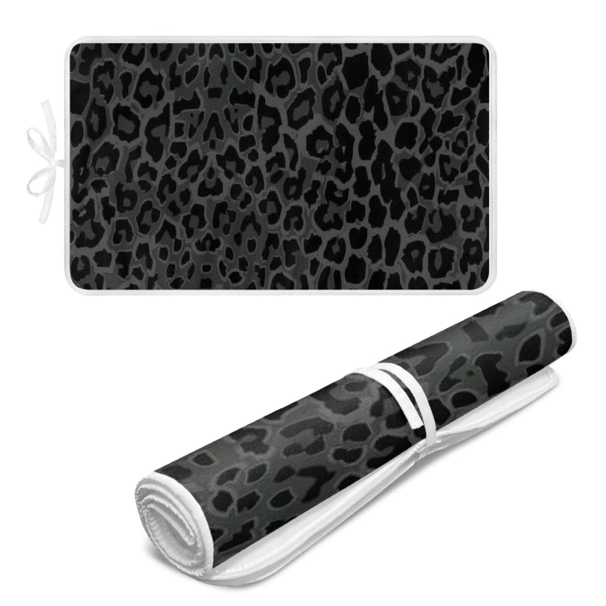 Black Ironing Mat Portable Leopard Print Ironing Pad for Steam Pressing on Tabletop or Bed