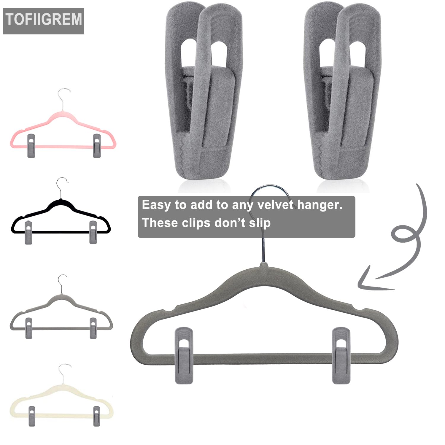 Grey Velvet Clips for Velvet Hangers (20 Count)