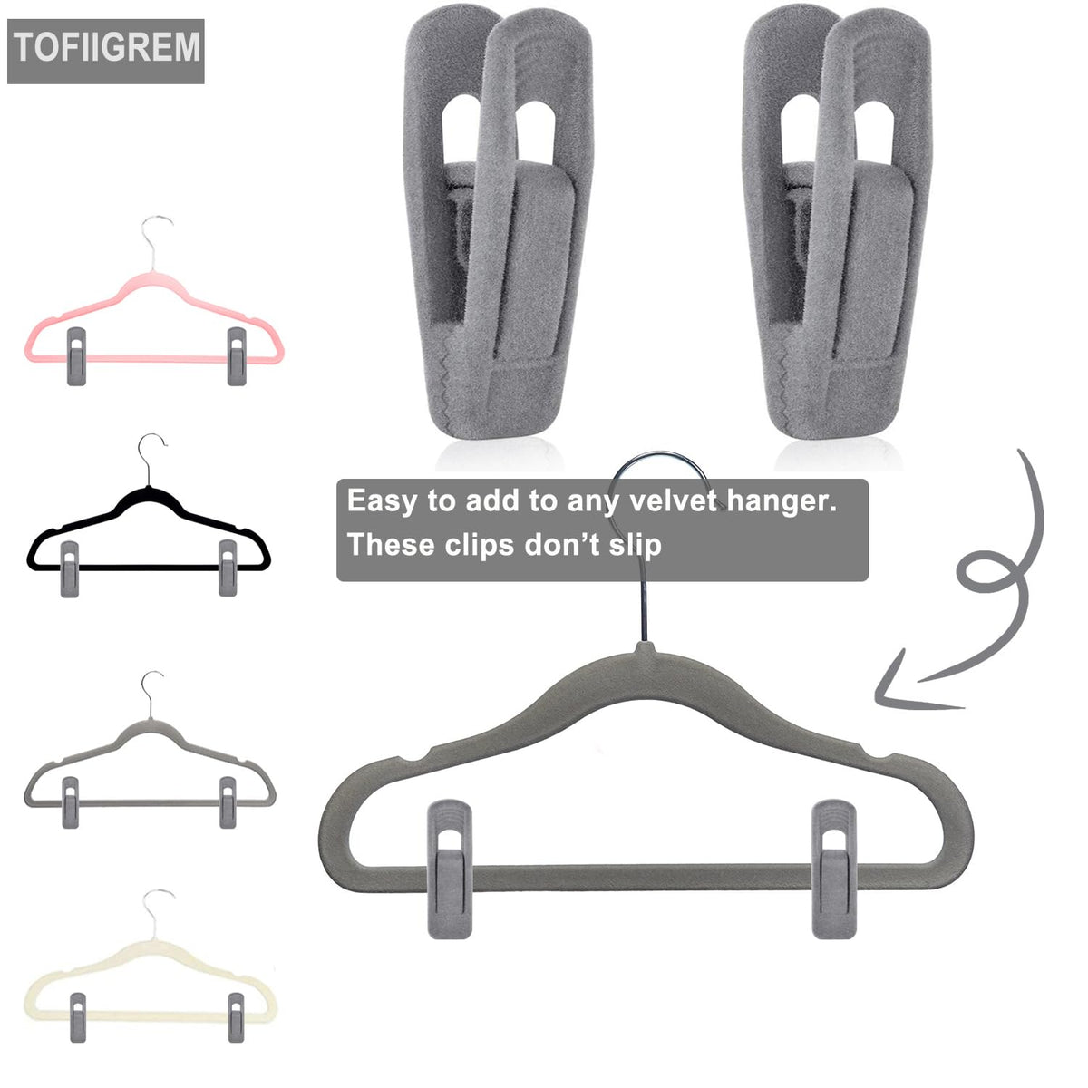 Grey Velvet Clips for Velvet Hangers (20 Count)